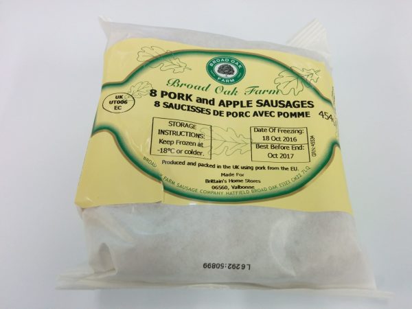 Broad Oak Farm Pork and Apple Sausages 454g