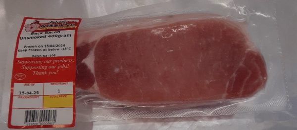 Kissane Back Bacon Unsmoked 400g